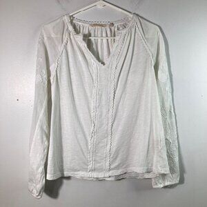 Womens XS Soft Surroundings V Neck Embroidered Mesh Lace Applique Blouse Flaw